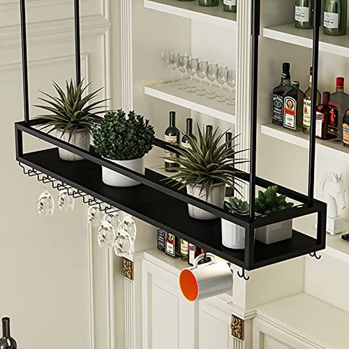 Portabottiglie Soffitto, Portabottiglie a Parete Scaffale per Vini da Parete Porta Bottiglie per Bottiglie di Vino in Metallo Mensola per Vino Industriale Calice e portabicchieri, 60/80/100/120/140cm