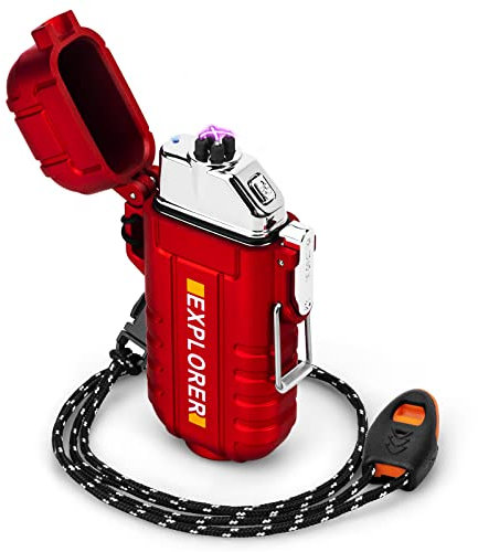 Wasserdicht & Winddicht Feuerzeug Elektrisch für Outdoor Survival Ausrüstung, Professionelle Type-C Wiederaufladbares Feuerzeug, Dual Arc Feuerzeuge Kits für Camping Wandern überlebensausrüstung