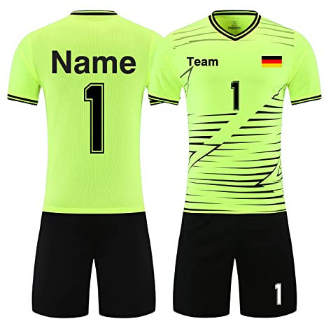 HDSD Personalisiertes Trikot Kinder Erwachsene Fussball Trikots & Shorts mit GRATIS Name + Nummer Team Logo Fußballtrikot (grün)