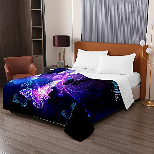Chickwin Tagesdecke Bettüberwurf Steppdecke, 3D Schmetterling Tagesdecken mit Präge Wohndecke aus Mikrofaser Sommer Gesteppt Bettdecke Bettbezug für Einzelbett Doppelbett (Lila,150x200cm)