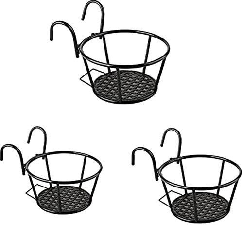 Lot de 3 supports de pots de fleurs en métal - Étagère à fleurs à suspendre avec crochets pour pots de fleurs - Rampe suspendue - Pour jardin, balcon, clôture, intérieur et extérieur