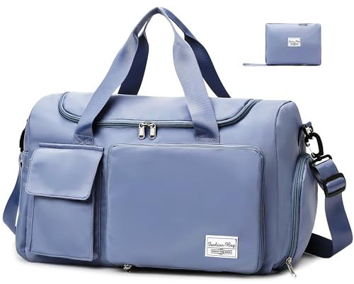 Hoseay Sporttasche Herren Reisetasche mit Schuhfach und Nassfach Groß Gym Bag Faltbar Schwimmtasche Wasserdicht Trainingstasche Leicht Duffel Bag für Sport Fitness Reisen, Blau
