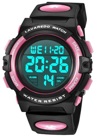 aswan watch Montre Digitale Enfant avec Chronometre, Eclairage, Alarme, Calendrier-Montres Sport pour Fille avec Bracelet en Silicone-M