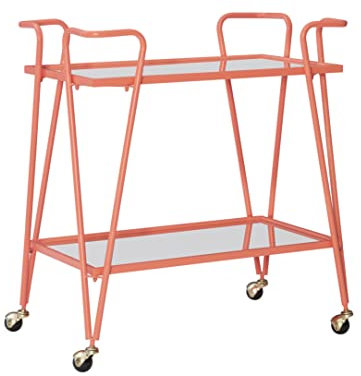 Linon Gina Coral Mid-Century Barwagen mit verspiegelten Ablagen und Feststellrädern