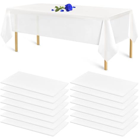 14 Stück weiße Tischdecke Einweg-Tischdecken für rechteckige Tische Kunststoff-Tischdecke wasserdichte Tischdecke für Geburtstagsfeier Hochzeit Braut Babypartys
