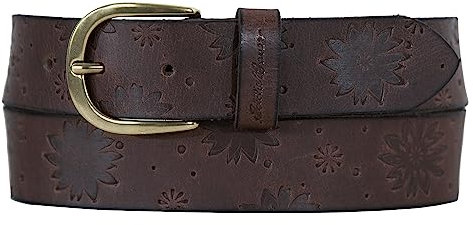 Eddie Bauer Damen Ledergürtel mit Blumenmuster, Braun-S Gürtel, S