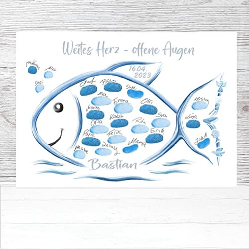 Taufe Fingerabdruck Fisch Geschenk personalisiert, Fisch Taufe Geschenk Junge, Taufe Geschenk Mädchen, Taufe Gästebuch Alternative