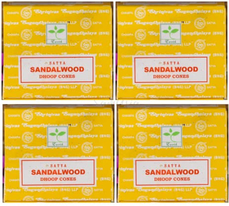 Satya Sandalwood Incense Cone x4 pack, used for Aromatherapy, Spa, Yoga, Weddings, Reiki, Meditation, Healing by SAMASIA