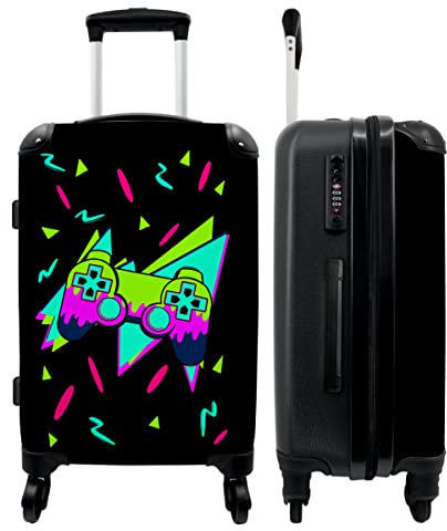 NoBoringSuitcases.com® Kindertrolley Jungen Koffer Carry on Luggage Suitcases Geschenk - Gaming - Controller - Neon - 67x43x25cm