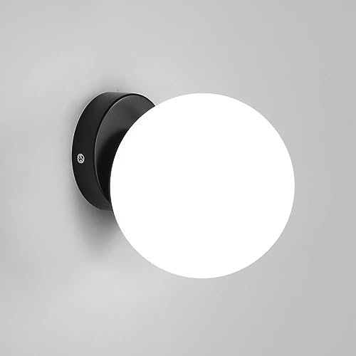 Tealight Wandleuchte Innen, Kugel Wandlampe Schwarz, Moderne Wandleuchten mit Glaskugel Lampenschirm Ø15CM, Badezimmer Wandbeleuchtung E27 für Schlafzimmer, Wohnzimmer, Nicht Leuchtmittel