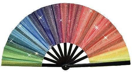 Rainbow Hand Fan Glitter,Holographic Rave Fan Handheld Fan,Large Folding Hand Fan for Halloween,Hand Fan Clack Fan Festival Fan Dance Fan,Holding Hand Fan Folding Fan for Performance,Party,Wedding