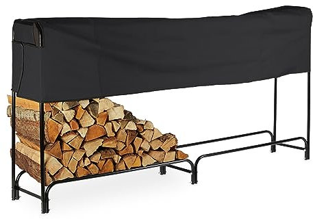 Relaxdays Porta Legna da Camino, Portalegna da Ardere, in Acciaio, HLP: 122x250x30 cm, con Telo Grande, Esterni, Nero