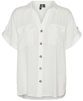 VERO MODA Womens Vmbumpy S/S Shirt WVN Ga Noos Short-Sleeved Blouse, White, L UK
