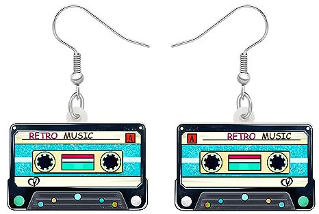DALANE Acryl Fun Vintage Radio Kassette Ohrringe Retro Schmuck für Frauen Mädchen 80er 90er Jahre Nostalgie Geschenke (Blau)