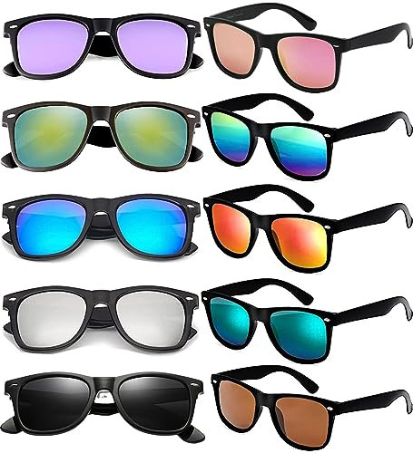 FSMILING 10er Pack Sonnenbrillen Festival Set Sonnenbrille Herren Pack 80er Neon Sonnenbrille Verspiegelt Set Party Brillen Sets Für Damen & Herren