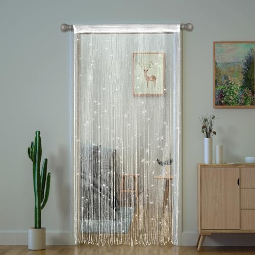 Transcosy String Curtains for Doorways Glitter Beaded Curtains Door Sparkle Beads Curtain Open Closet Laundry Hanging Hippie Glisten Beads Window Girls Panel (White,39×79 in)