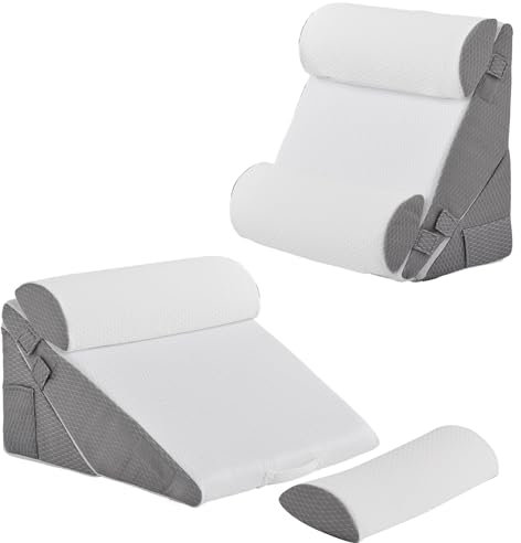Bedluxe Verstellbares 4-teiliges Bettkeilkissen-Set, Memory-Schaum-Keilkissen nach Operationen für Rücken, Nacken, Beinschmerzen, Kissen-Keil zum Schlafen, Sitzen im Bett, Säurereflux und GERD,