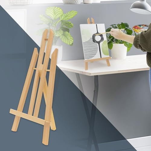 ECD Germany Tischstaffelei klappbar, Sitzstaffelei verstellbar aus Holz, Mini Staffelei zum Malen für Leinwänden & Keilrahmen bis 40cm, Tragbare Mal- und Ausstellungsstaffelei Holzstaffelei Bildhalter