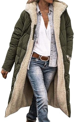 HOOUDO Winter Coats for Women UK Warm Fleece Lined Overcoat Outerwear Full Zip Hooded Long Jackets Ladies Long Sleeve Down Jacket Longline Padded Puffer Coat Cardigans Quilted Raincoat Hoodies