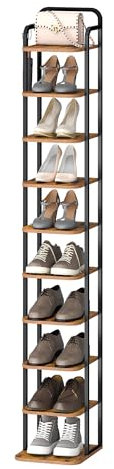 Hzuaneri Vertikales Schuhregal, 10-Stockige Schuhregale, Schuhturm für kleine Räume, Freistehend, Verstellbar, Platzsparend, Braun und Schwarz SR11201B