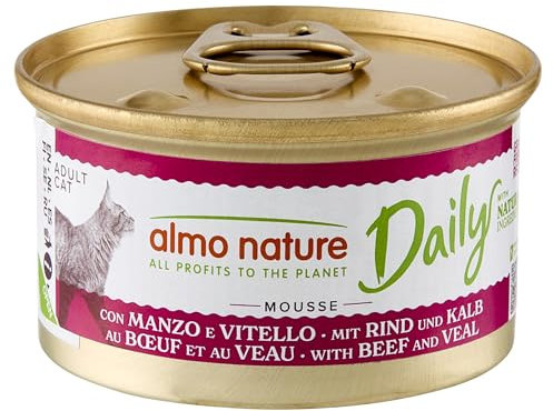 Almo Nature Daily Nassfutter für Erwachsene Katzen aus Mousse mit Rind und Kalb, 2,04 kg (24 x 85 g)