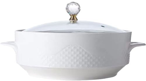 Soupière En Céramique Blanche Pure Avec Couvercle En Verre, Bol À Soupe En Porcelaine À Double Poignée For La Cuisine De La Maison Du Restaurant, [Classe Énergétique A] (Style : 6in)