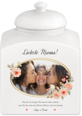 Maverton Keramik Keksdose mit Aufdruck - Vorratsbehälter mit Deckel - Vorratsglas personalisiert - Gebäckdose für Frauen zum Geburtstag - Keksglas für Naschkatze - weiß - Muttertag