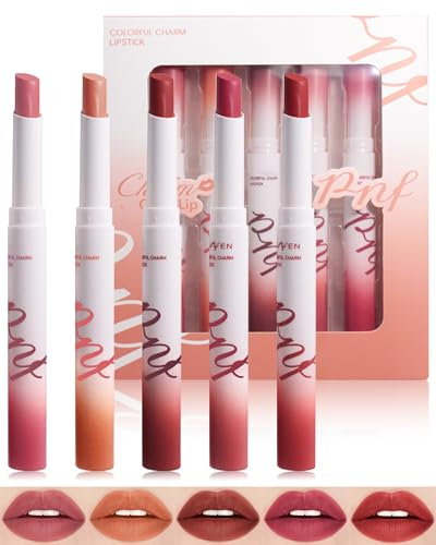 5 Stück Matt Lippenstift Make-up Set, Velvet Nude Rose Rot Lipgloss Langanhaltend, Wasserdicht Lipstick Leichtigkeit Non-Stick Lip Balm, Hochpigmentierter Full Coverage Lipstick Kit für Valentinstag-A