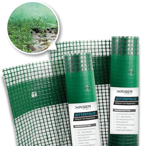 KAISER PLASTIC® Gitterfolie | Gewächhausfolie, Gartenfolie, Frühbeetfolie | 250g/m² Xtra Strong | 2m breit verschiedenen Längen | mit Nadelrand… (2 x 8m)