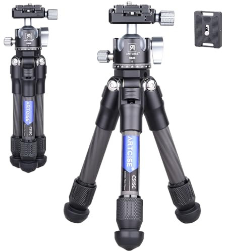 Mini trípode de cámara ARTCISE, pequeño trípode Compacto de Fibra de Carbono, trípode de Escritorio de Fibra de Carbono con Cabeza de Bola para videocámara de cámara DSLR, Carga máxima: 10 kg