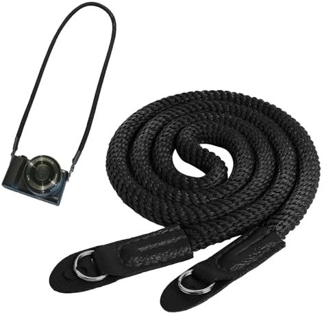 Pennle Tracolla Fotocamera Corda, Cinghie per Fotocamere, Tracolla in corda, Cinghia da Collo, Cinturino in Cotone Morbido Compatibile con Fotocamere Canon, Nikon, Sony, Fujifilm, Olympus Leica, Nero