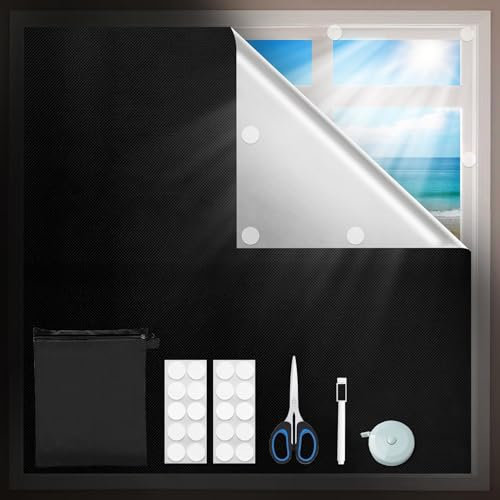 Portable Skylight Shades, Temporary Blackout Blind 100x145cm, 100% Blackout Material, No Drill, Bedroom with Self Adhesive Fasteners and A Scissor