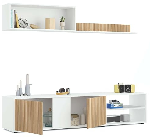 Miroytengo Mueble Comedor TV Ecco, Mueble Salón Modular. Módulo TV Blanco y Roble Natur 180 cm