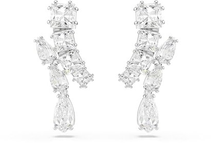 Swarovski Matrix Drop-Ohrhänger, Verschiedene Schliffe, Weiß, Rhodiniert