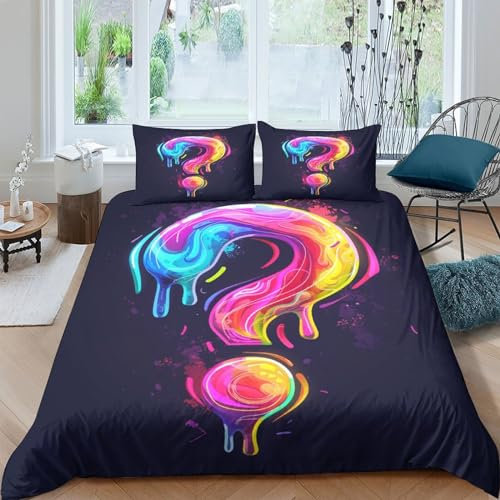 VesFy 3D Bettwäsche Mikrofaser Kunst Fragezeichen Duvet Cover Set 3 Teilig 3 Pieces Kreative Muster Bettbezug with Zip Closure Für Jugendliche Kinder Schlafzimmer King（220x240cm）