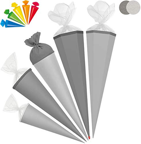 alles-meine.de GmbH Set_ Schultüte - Rohling - Silber Glanz + 5 kleine Zuckertüten - 35-100 cm - freie Farb- und Größenwahl - freie Farb- und Größenwahl - 6 eckig - Tüllabschlu..