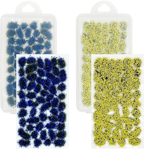 Attuslla Flower Cluster Tuft DIY Miniatur Blume Cluster Static Grass Tuft für Statische Grasbüschel für Modelleisenbahn Landschaft DIY Miniature, Blau und Gelb