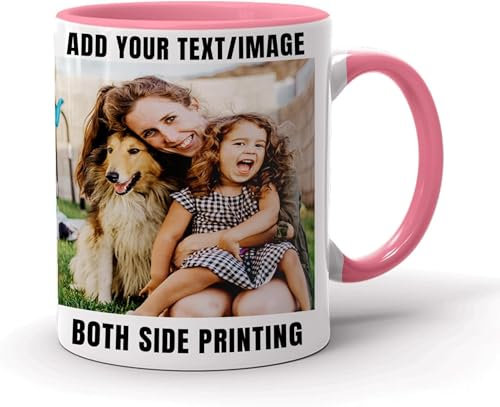 EKAM Personalised Mug Text Photo Printed Collage Design Logo Custom Cup 11oz, Birthday Christmas Novelty Present Gift for Mum Dad Friend Sister Brother Grandparents (Pink)