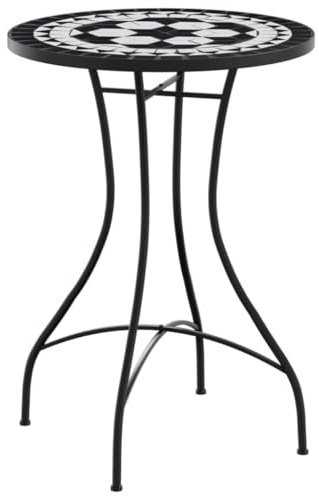 SDWEHO7 Garden Tisch Ø50x70 cm Gartentisch Beistelltisch Bistrotisch mit Fläche Mosaik und Gestell Eisen, Seitentisch für Balkon Terrasse, Schwarz und Weiß