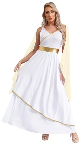 Miutii Damen Griechische Göttin Kostüm Weißes Griechisches Kleid Antike Toga Eldes Kleid Römische Kleidung Mottoparty Show Tanzkostüm