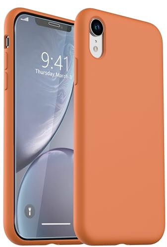 CASELIVE for iPhone Xr Case, Liquid Silicone Case with [Tempered Glass Screen Protector] Full Body Protection Shockproof Soft Anti-Scratch Microfiber Lining Phone Case for iPhone XR 6.1 inch(Orange)