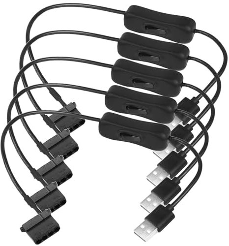 RUNCCI-YUN 5 Piezas cable Alimentación ventilador USB,Cables Adaptadores de Alimentación USB a 4 Pines Molex PWM 5 V con Interruptor,CPU de Molex conector ventilador PC(30 cm)