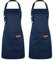 ViEinkaufen Paquete de 2 delantales de cocina para mujer, delantales de cocina ajustables con bolsillos, delantal unisex de lona impermeable, delantal de chef para el hogar, cocina, restaurante, azul