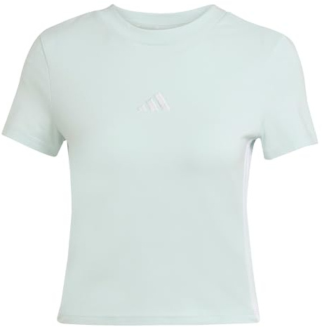 adidas Women's Essentials 3 Stripes Slim Baby T-Shirt, Halo Mint/White, XS