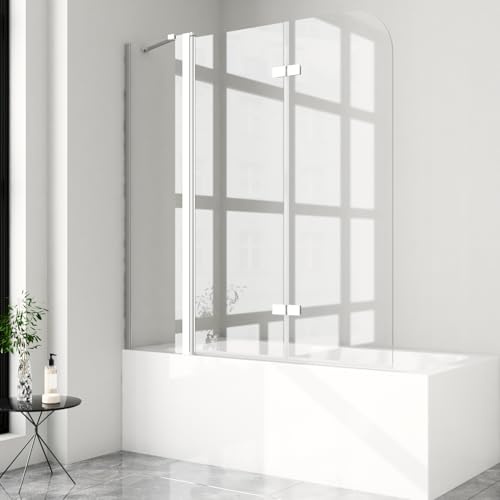 Duschwand für badewanne 150x140cm 3-teilig Faltwand für Badewanne, 6mm Nano Glas Duschwand Badewannenaufsatz mit festem Segment Duschtrennwand Duschabtrennung Badewanne