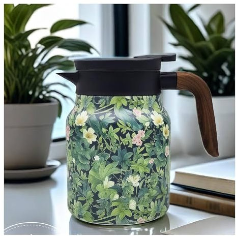 Generic Termo de té con patrón floral vintage de 1000 ml, a prueba de goteo, conservación del calor de larga duración, filtro integrado, infusor de té, agua a presión, acero inoxidable