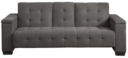 Vente-unique - Sofa 3-Sitzer, Schlafcouch, aus Mikrofaser, Devonshire mit klappbarer Mittelablage ñ Grau