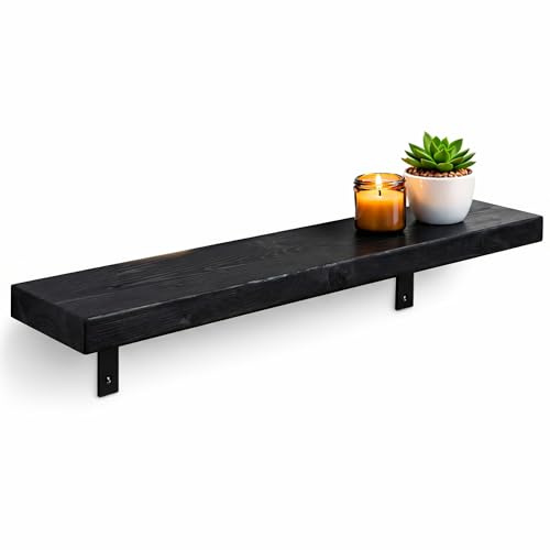 MKGT Radiator Shelf Solid Wood with Brackets | Rustic Wood Above Radiator | Radiator Cover Shelf for Hallway & Living Room – UK Handmade (Black, 100 cm)