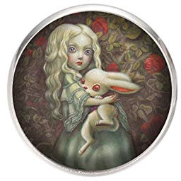 Generisch Verstellbarer Edelstahlring, 25mm Durchmesser | Handgemachte Illustration, Alice im Wunderland