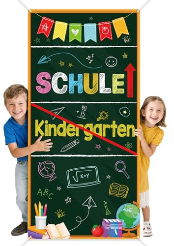 DPKOW Einschulung Deko Mädchen Junge, Einschulung Banner Schulkind Schulanfang Deko, Stoff Kindergarten/Schule Türbanner Schuleinführung Hintergrund Tür Wanddekoration Zum Schulstart, 185 * 90cm